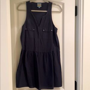 Navy linen drop waist dress